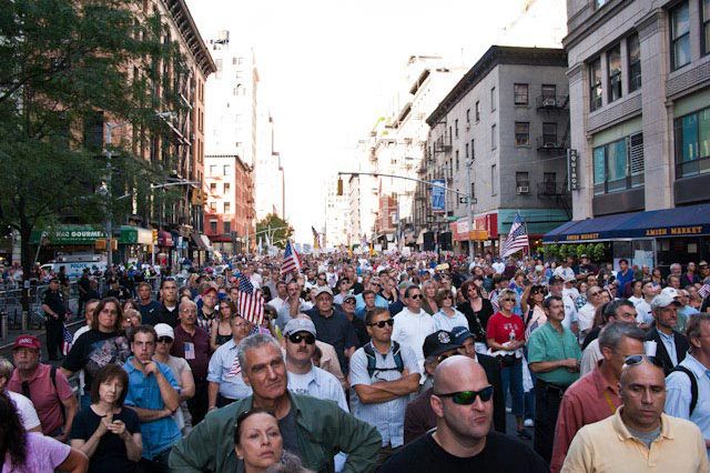 Can you spot the undercover NYPD officer in this photo of last year's 9/11 protests?Dan Lurie / Gothamist 